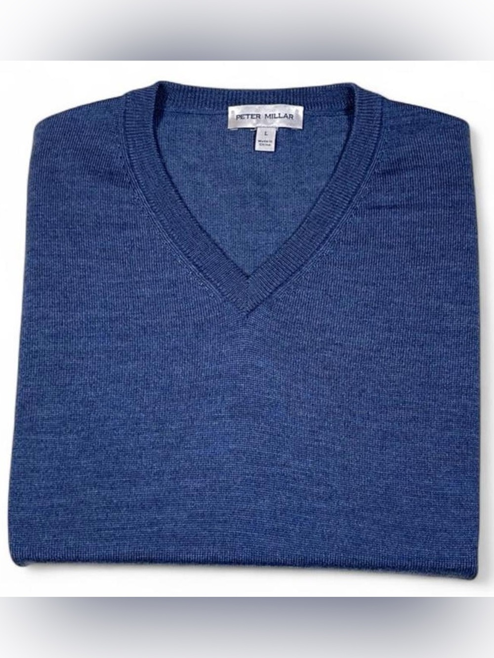 NWOT! Peter Millar Merino Wool Blue V-Neck Sweater Men’s Size L Golf Lightweight